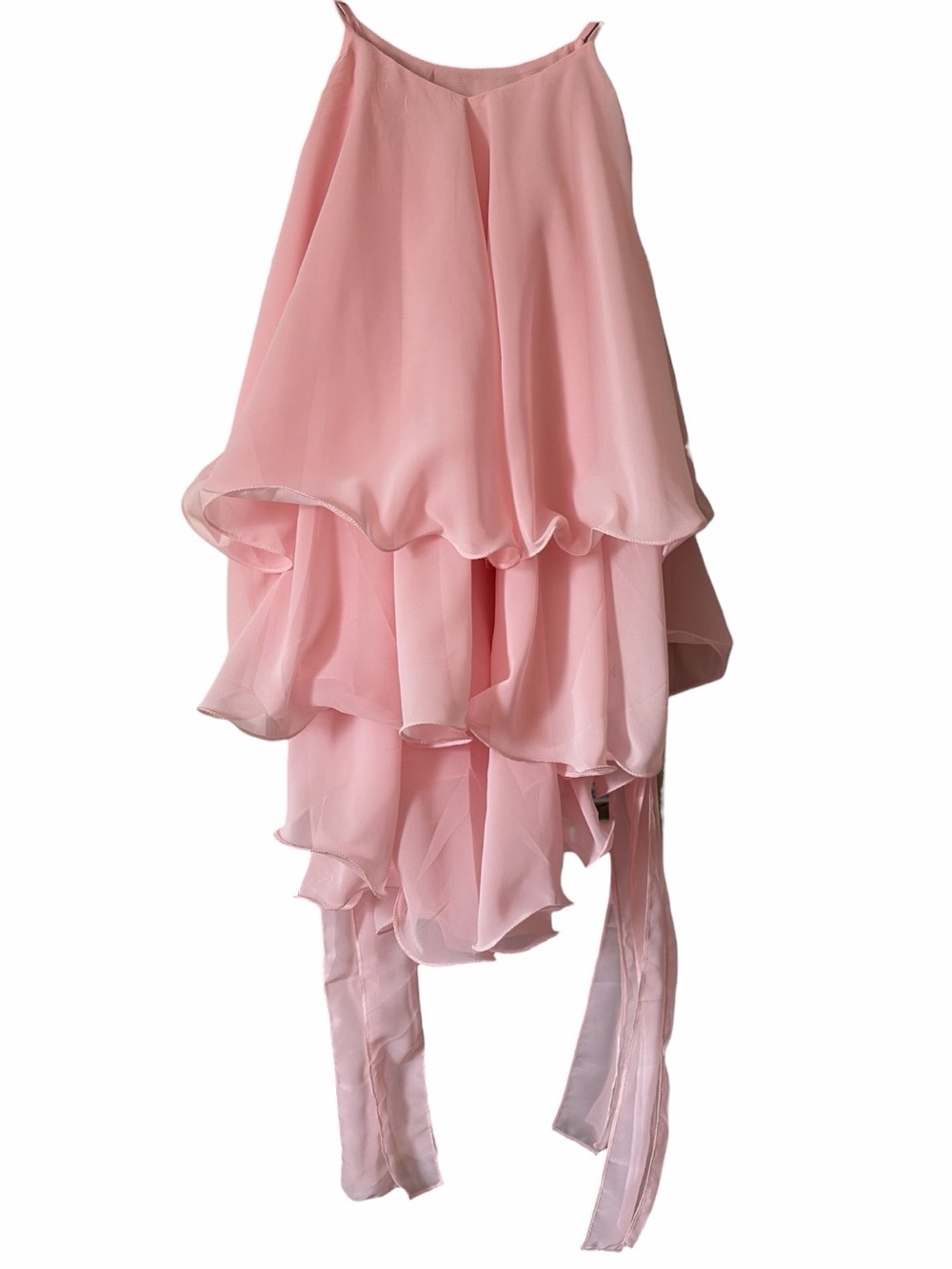 Feminine romantic baby pink layered chiffon lettuce hem top - Picture 8 of 10